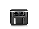 SEVERIN Doppel Heißluftfritteuse mit 2 x 3,8 L Garraum, XXL Heißluftfritteuse für gesundes Kochen, 8 Automatik-Programme, Fritteuse ohne Fett mit Dörrfunktion, 2850 W, schwarz/silber, FR 2453