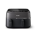 Philips Airfryer Dual Basket 3000 Series, 9L, 2 Körbe, 2 Gerichte gleichzeitig fertig, RapidAir Plus Heißlufttechnologie, 90% weniger Fett, Energieeffizient, HomeID Rezepte-App (NA350/00)