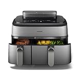 Philips Steam Airfryer 5000 Series Dual Basket - Airfryer & Dampfgarer in einem Gerät, 9L, RapidAir Plus Technologie, 19 Kochfunktionen, 90% weniger Fett, 2 Körbe, Dampfreinigung (NA555/00)