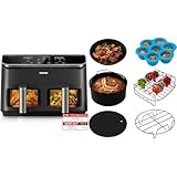 COSORI Heißluftfritteuse R901 & Sechsteiliges Zubehörset für Heißluftfritteuse - Schwarz, 8.5 Liter, 2 Zonen, Touch Control, BPA-frei, Spülmaschinenfest, Luftfritteuse, Küchengeräte