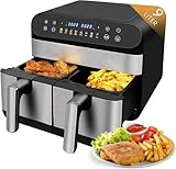 Jacgood 9L Intelligenter Heißluftfritteuse, mit 2 Körben Digitale Luftfriteuse, 1800W xxl Heißluftfritteuse, Digitales Bedienfeld Temperatur Und Backsteuerung, 8-Voreingestellten Menüs