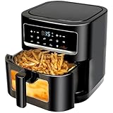 Heißluftfritteuse 7L | Airfryer XL mit Sichtfenster, Emphsism 10 in 1 Touchscreen 1800W Air Fryer Temperaturbereich 50-200℃ Eingebaute Beleuchtung, Heißluftfritteuse Klein Fettarmes Weniger Öl Kochen