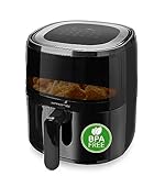 Emerio AF-129329.3 AirFryer, digitale Heißluftfritteuse mit Sichtfenster, 5 l Volumen, 1500 W, Schwarz