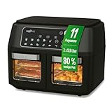 MAXXMEE Heißluft-Fritteuse Doppelkammer 11 Liter | Clevere Kombination aus Heißluftofen, Grill & Fritteuse mit 2 XXL-Frittierfächern mit je 5,5 Litern | Digitales Bedienfeld und Sichtfenster