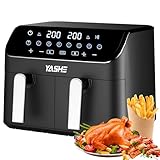 YASHE Dual Zone Heißluftfritteuse, 9L XL Kapazität Doppel-Airfryer mit Digital Control, 8-in-1 Kochvorgaben Touchscreen Heissluftfritteuse, Gesunde Ohne Öl und Fettarmes Kochen Heißluftfriteuse