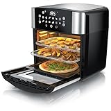 Arendo - Heißluftfritteuse XXL - extra Groß 16 Liter - Backofen Umluft - Grill - Dörrautomat - Air Fryer - mit Touchscreen - Easy&Clean - Fritteuse ohne Öl - Pizza Hähnchen Pommes - BPA frei