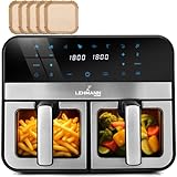 LEHMANN Heißluftfritteuse 2 Kammern mit Sichtfenster, 9L, 2400 W, AirFryer XXL mit 12 Programmen, bis 200°C, WiFi, Fritteuse ohne Öl mit Air Fry Technologie – Grillen, Backen, Gären, Dehydriere