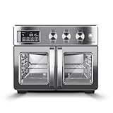 TurboTronic Mini Backofen - 4in1 Heißluftofen und Heißluftfritteuse XXL Version 32L inkl. Drehspieß & viel Zubehör, Dörrgerät ab 25°C & Grill, Airfryer, kleine Mini Tisch Back Pizzaofen (silber)