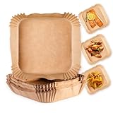 GOURMETmaxx Backpapier für Heißluftfritteuse 5 bis 6 Liter | Backpapierschale antihaftbeschichtet & ölbeständig | Airfryer Backpapier – flexible Form | 100 Stück - 20 x 20 x 4,5 cm