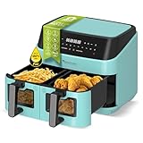 TurboTronic Heißluftfritteuse XXL doppel Airfryer 1600W / 9L (2x 4,5L Kammer) 10 Programme digitale Heißluft Fritteuse ohne Fett Öl Dual Luftfritteuse Air Friteuse Power Turquoise