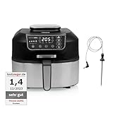 Princess 2-in-1 Heißluftfritteuse und Grill - 4 Programme - Max 265°C - Inklusive Thermometer - 1760W - Herausnehmbarer Korb - Silber/Schwarz - 182092