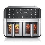 Arendo - Dual Zone Heißluftfritteuse 9L - mit 2 Kamern - XXL Kapazität – 2400 W – Sichtfenster Beleuchtung - 8in1 Airfryer - 8 Programme – Touchscreen - 3D Umluftsystem - fettarmes gesundes Kochen