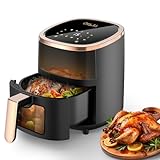 Heißluftfritteuse 6L Airfryer mit 8 Programme, Rapid Air Heißlufttechnologie, Touchscreen, Sichtfenster, Max 200°C, 1200 W, Spülmaschinenfest, Fritteuse ohne Öl, Grillen,Backen,Braten (Schwarz)