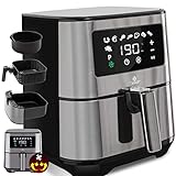 KESSER XXL 5,5 Liter Heißluftfritteuse Edelstahl | inkl.Brotbackkorb | 1700W Friteuse Fritteuse Airfryer | Touch Display | 8 Programmen | ohne ÖL |  Backofen  Heißluft  Grill | Fettfrei Silber