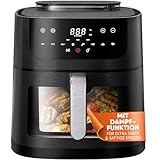 Stillstern Heißluftfritteuse [SteamPro View] 8L mit Dampffunktion, 80-200°C, 1800W, 8 Kochprogramme, 120min Timer, Shake-Funktion, 100 Rezepte, Air Fryer XXL Fritteuse ohne Öl