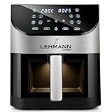 Lehmann Heißluftfritteuse 6L mit 10 Kochprogrammen, Friteuse Heissluft 1500 W und Temperaturkontrolle 76-200°C, Air Fryer mit Timer und digitalem LED-Touchscreen, ölfreies Braten