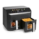GOURMETmaxx AirGenius Heißluftfritteuse, 9 L - 2 x 4,5 L Airfryer | Fritteuse mit 8 Programmen | Heißluftfritteuse 2 Kammern - 2 Speisen gleichzeitig, für max. 8 Personen | Multi-Color Touchscreen