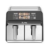 Zlinke Dual Zone Digitale Heißluftfritteuse, 8L Airfryer, 2 Fächer, Antihaftbeschichtung, spülmaschinenfeste Körbe, 10-in-1, 10 Portionen