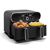 Klarstein AuraAir Color Touch Dual Heißluftfritteuse – 11L Dual-Kammer Airfryer, 1700 W, 8 Programme, Touchscreen, 75% Weniger Fett, Antihaft, Überhitzungsschutz, Schwarz/Silber