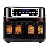 Heißluftfritteuse 2 kammern mit Sichtfenster, Emphsism 10L Doppel Airfryer XXL mit 2 * 5L Schubladen, Heissluftfritteuse mit Touchscreen 8 automatische Programme, Air Fryer Friteuse ohne Öl