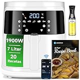 Aigostar White Cube, Smart Heißluftfritteuse 7L XXL Friteuse Heissluft 1900W Heissluftfriteuse, APP-Steuerung, 7 Programmen, Warmhalten, 20 Rezepte, 6-10 Personen, Digitalem LED-Touchscreen Air Fryer