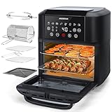 Aigostar Heißluftfritteuse 12L Heißluftofen Backofen, 1700W Mini-Backofen mit 7 Zubehör,LED-Display Vorheizen&Warmhalten,Obst Dehydrator,8 Programme, Air Fryer Fritteuse ohne Öl
