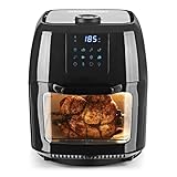 GOURMETmaxx Digitale Heißluftfritteuse XXL - 9L Ofen | Airfryer mit Timerfunktion, Touchdisplay, Drehspieß, Schaschlikspießen | fettarm, energiesparend frittieren | 8 Programme, 1800 W