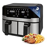 ProfiCook Doppel-Heißluftfritteuse | 9 Liter | XXL Heißluftfritteuse Doppelkammer | Frittieren mit heißer Luft ohne zusätzliches Öl | 9 Programme | Air Fryer |Touchscreen | 2400 Watt | PC-FR 1242 H