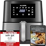 KLAMER Heißluftfritteuse 5,5l XXL, ölfreie Friteuse, 1700W Airfryer mit LED-Touchscreen, digitalem deutschen Rezeptbuch, multifunktionale Mini-Heissluftfrittuese ohne Öl