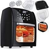 KESSER XXL Airfryer 9in1 Heißluftfritteuse Fritteuse, | Drehgrill | Dörrautomat | Rezeptheft | Grillspieß | 1800 Watt | fettfrei grillen ohne Öl | 8 Programme | inkl. Zubehör Schwarz